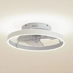 Lindby LED-Deckenventilator Momitu, weiß, Aluminium, Ø 50 cm