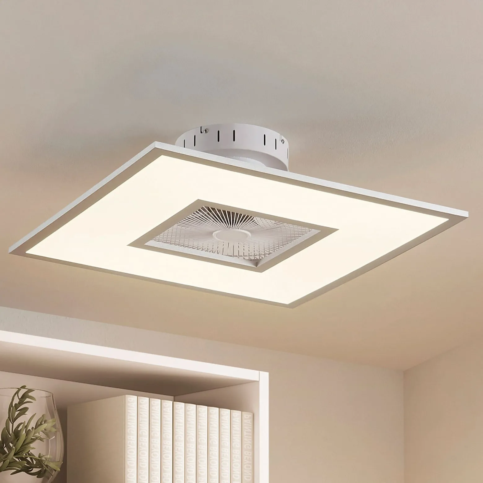 Lindby LED-Deckenventilator Romea, eckig, DC, leise, 60 cm