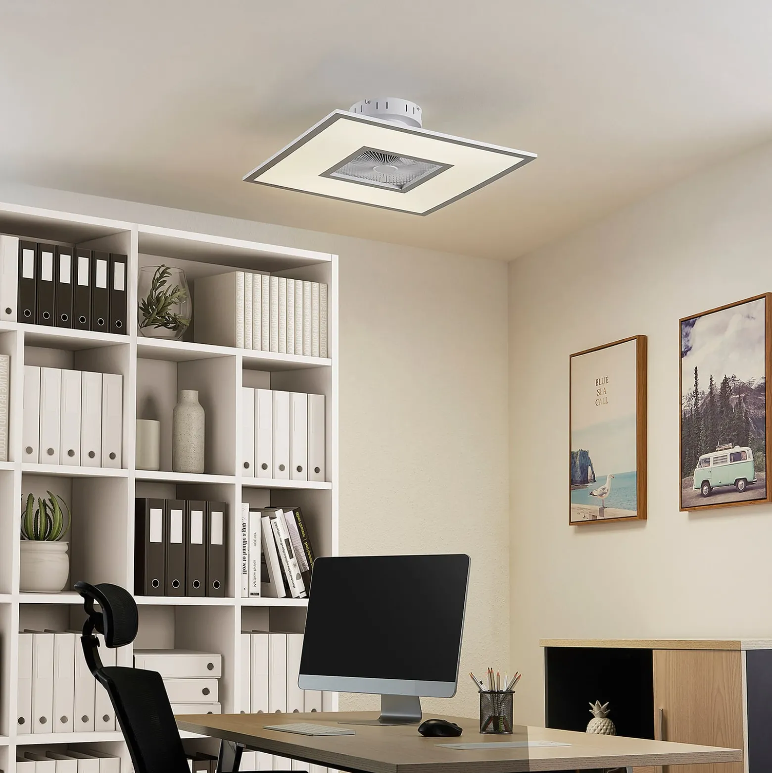 Lindby LED-Deckenventilator Romea, eckig, DC, leise, 60 cm