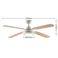 Lindby LED-Deckenventilator Tedric, weiß, leise, Ø 133 cm