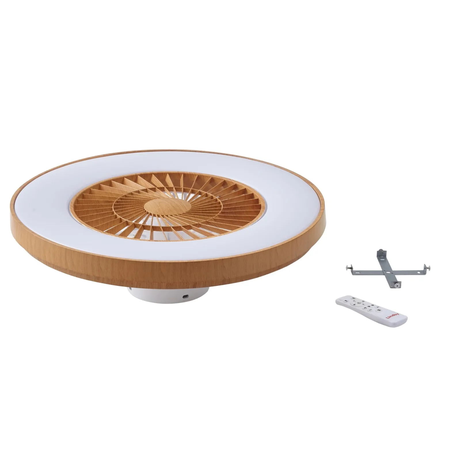 Lindby LED-Deckenventilator Teleo, Ø58 cm, holz, DC, Tuya