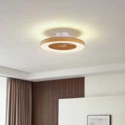 Lindby LED-Deckenventilator Teleo, Ø58 cm, holz, DC, Tuya