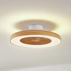 Lindby LED-Deckenventilator Teleo, Ø58 cm, holz, DC, Tuya