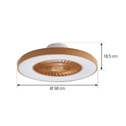 Lindby LED-Deckenventilator Teleo, Ø58 cm, holz, DC, Tuya