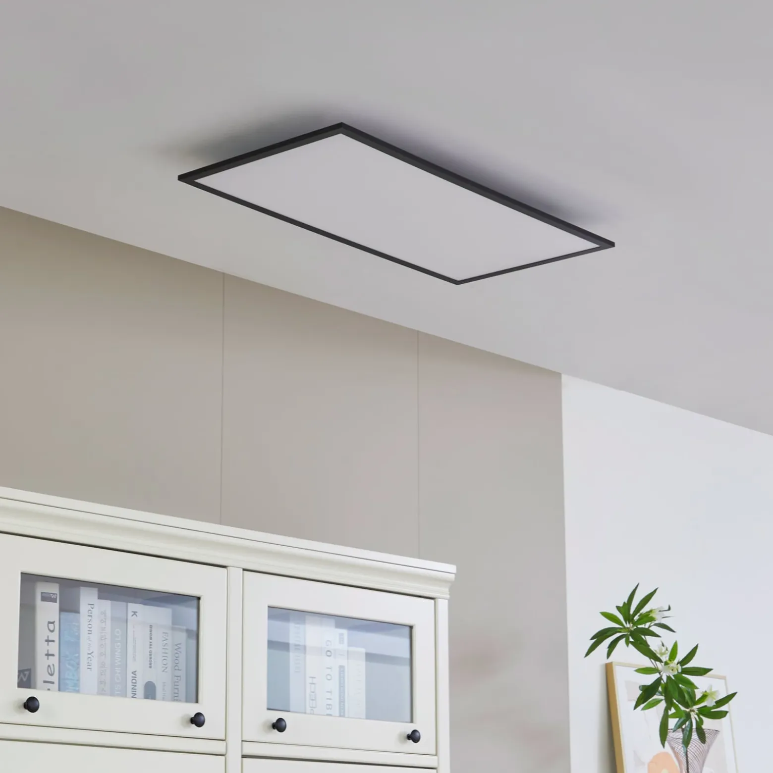 Lindby LED-Panel Lamin, schwarz, 80 cm, CCT, dimmbar, Remote
