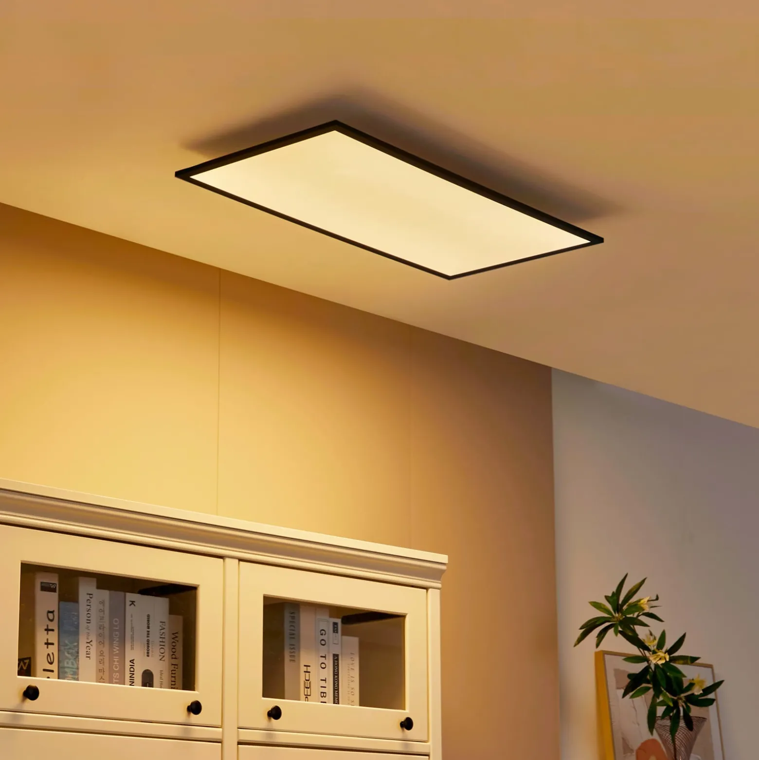 Lindby LED-Panel Lamin, schwarz, 80 cm, CCT, dimmbar, Remote
