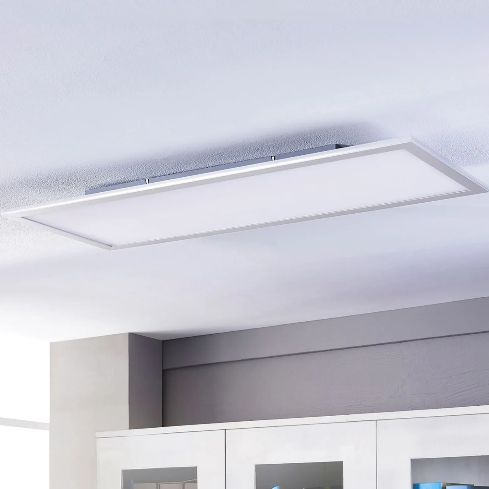 Lindby LED-Panel Livel, 4000K, 120cm x 30cm, silber, Metall