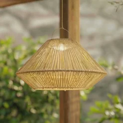 Lindby LED-Solarhängelampe Austas, beige, Ø 50 cm, USB, IP54