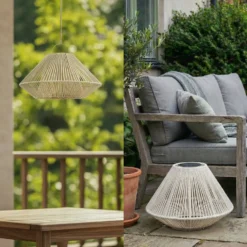 Lindby LED-Solarhängelampe Austas, beige, Ø 50 cm, USB, IP54