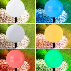 Lindby LED-Solarlampe Lago, Ø 30 cm, Kugel, Erdspieß, weiß