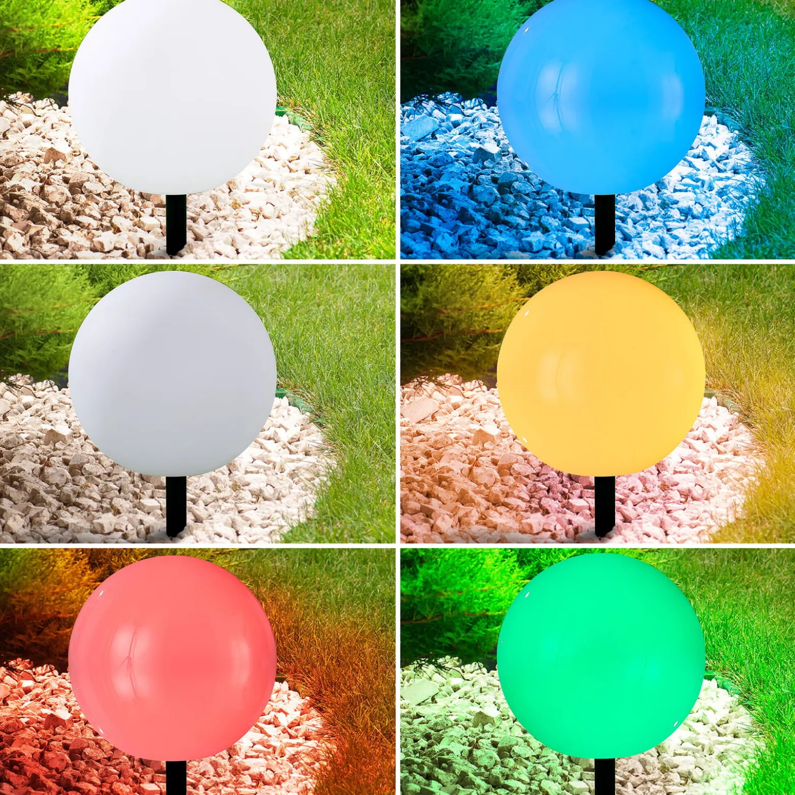 Lindby LED-Solarlampe Lago, Ø 30 cm, Kugel, Erdspieß, weiß