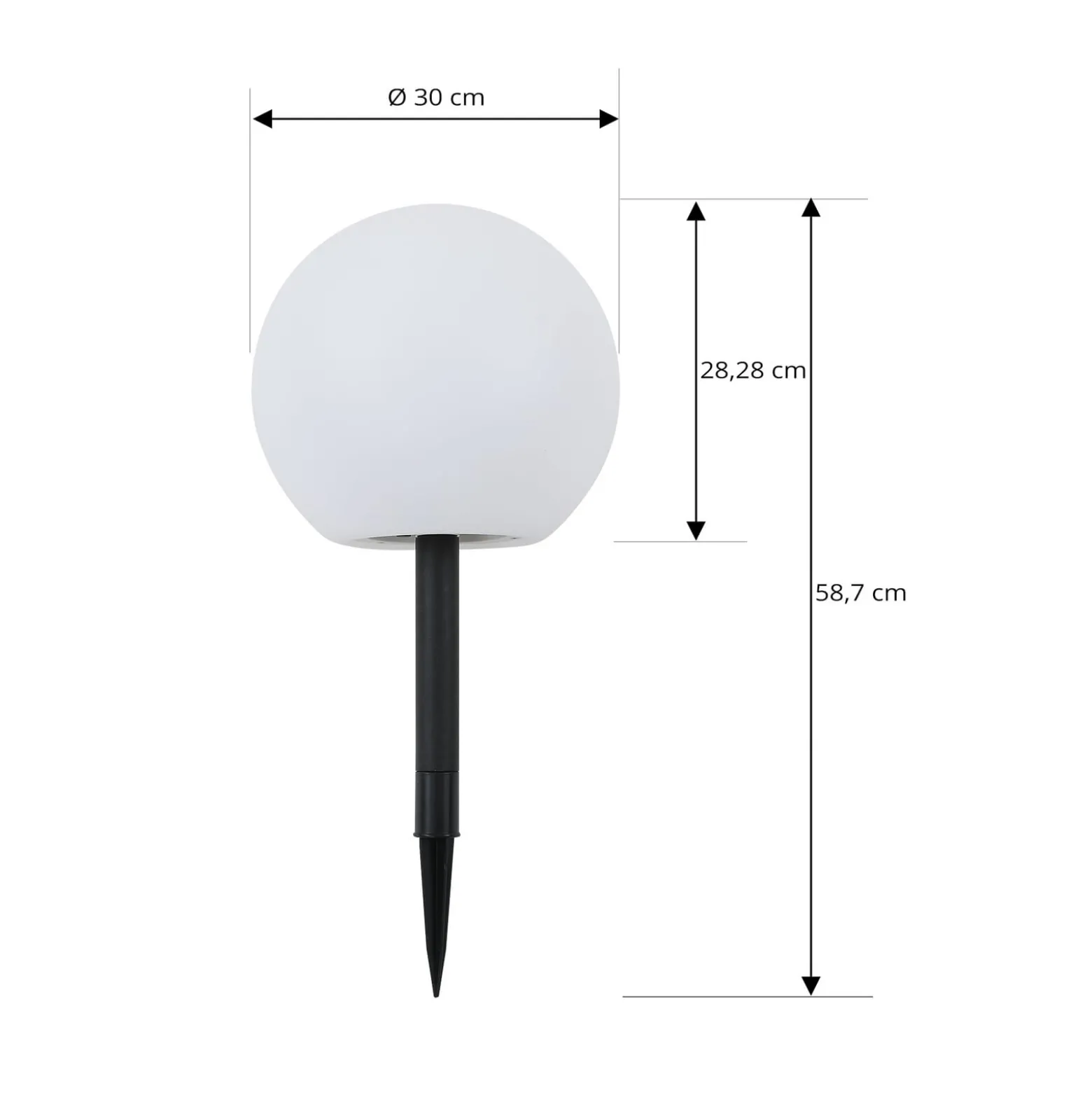 Lindby LED-Solarlampe Lago, Ø 30 cm, Kugel, Erdspieß, weiß