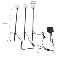 Lindby LED-Solarleuchte Brindley, 3er-Set, schwarz, Glas