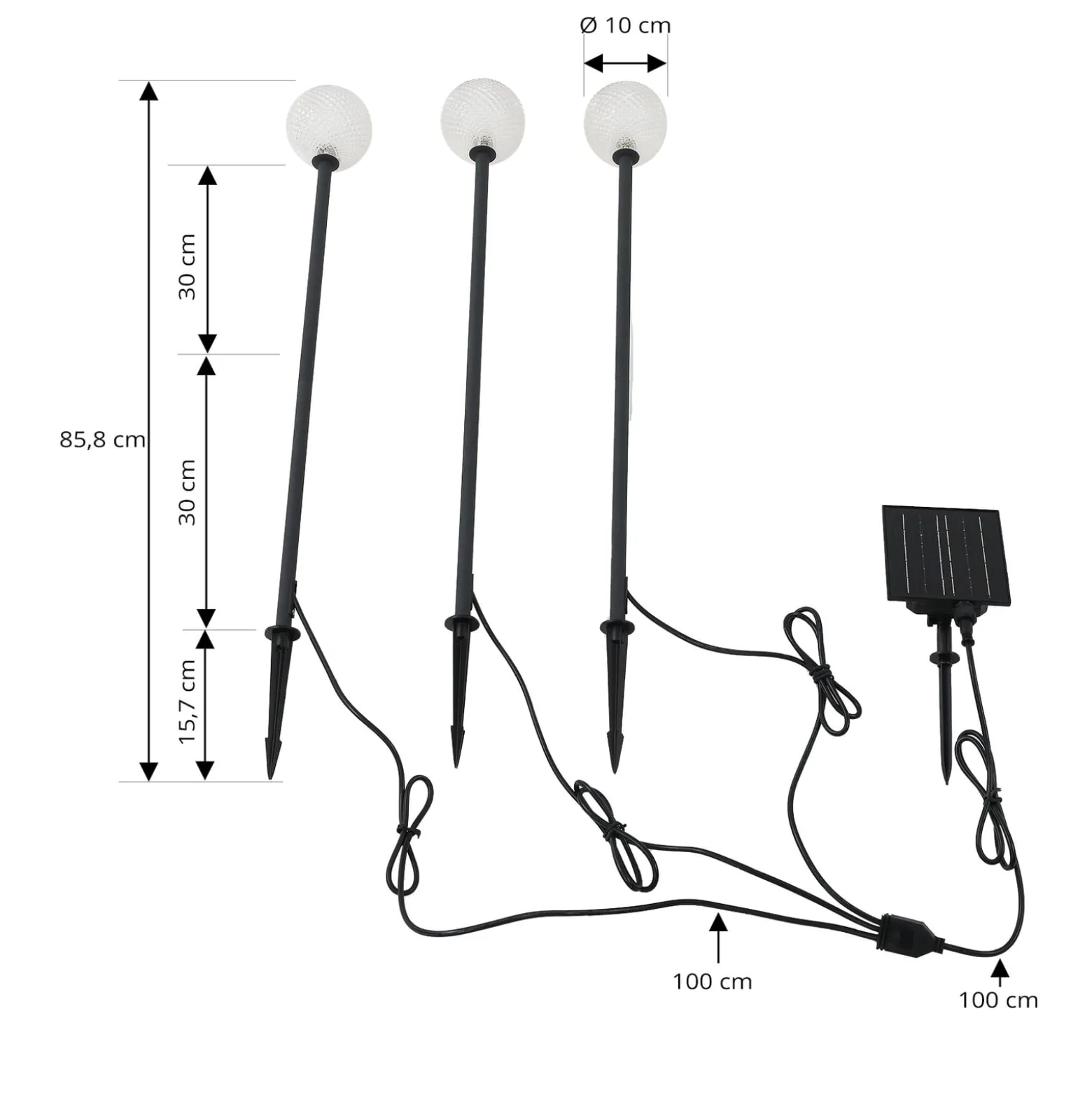 Lindby LED-Solarleuchte Brindley, 3er-Set, schwarz, Glas