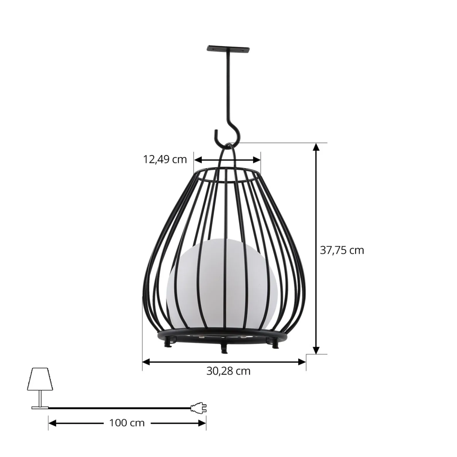 Lindby LED-Solarleuchte Kelda, schwarz, Metall, 38cm, dim.
