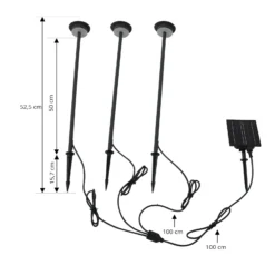 Lindby LED-Solarleuchte Lyris, 3er-Set, schwarz, Alu, 3.000K