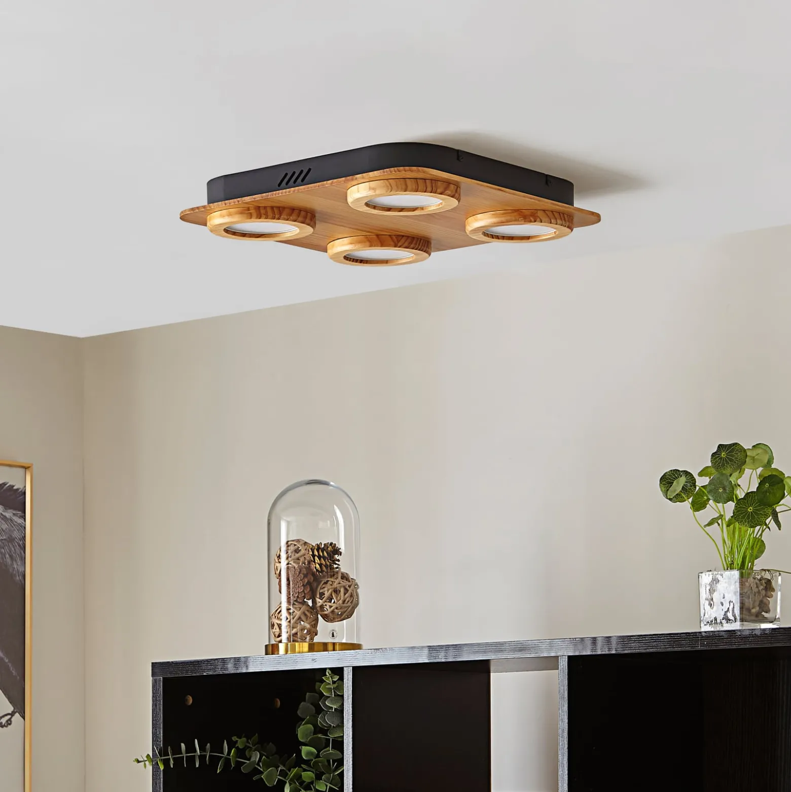 Lindby LED-Spot Joren, Holz, 38 x 38 cm, 4-flammig, 3.000 K
