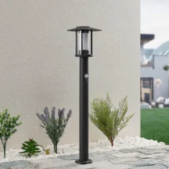 Lindby LED-Wegelampe Gregory, 76cm, Sensor, dunkelgrau, IP44