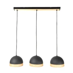 Lindby Lonnaris Hängelampe, Rattan, schwarz, 3-fl.