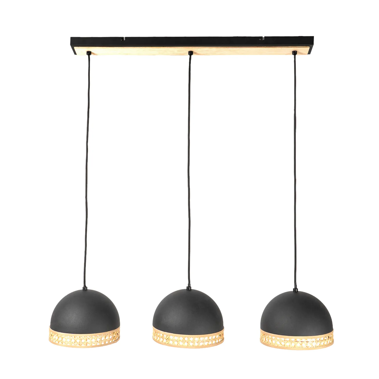 Lindby Lonnaris Hängelampe, Rattan, schwarz, 3-fl.