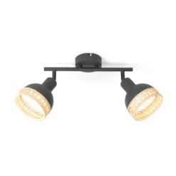 Lindby Lonnaris Strahler, Rattan, schwarz, 2-fl.