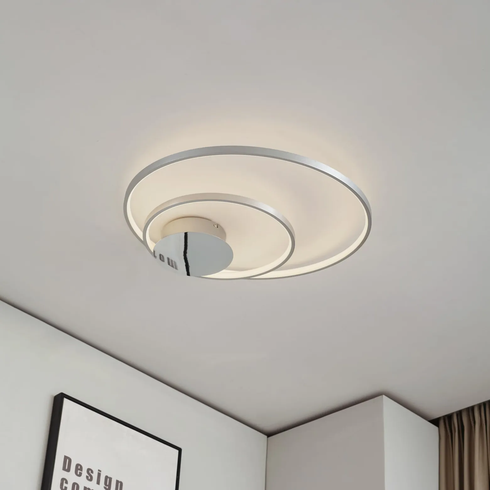 Lindby Nerwin LED-Deckenleuchte, 65 cm, rund, alu/chrom