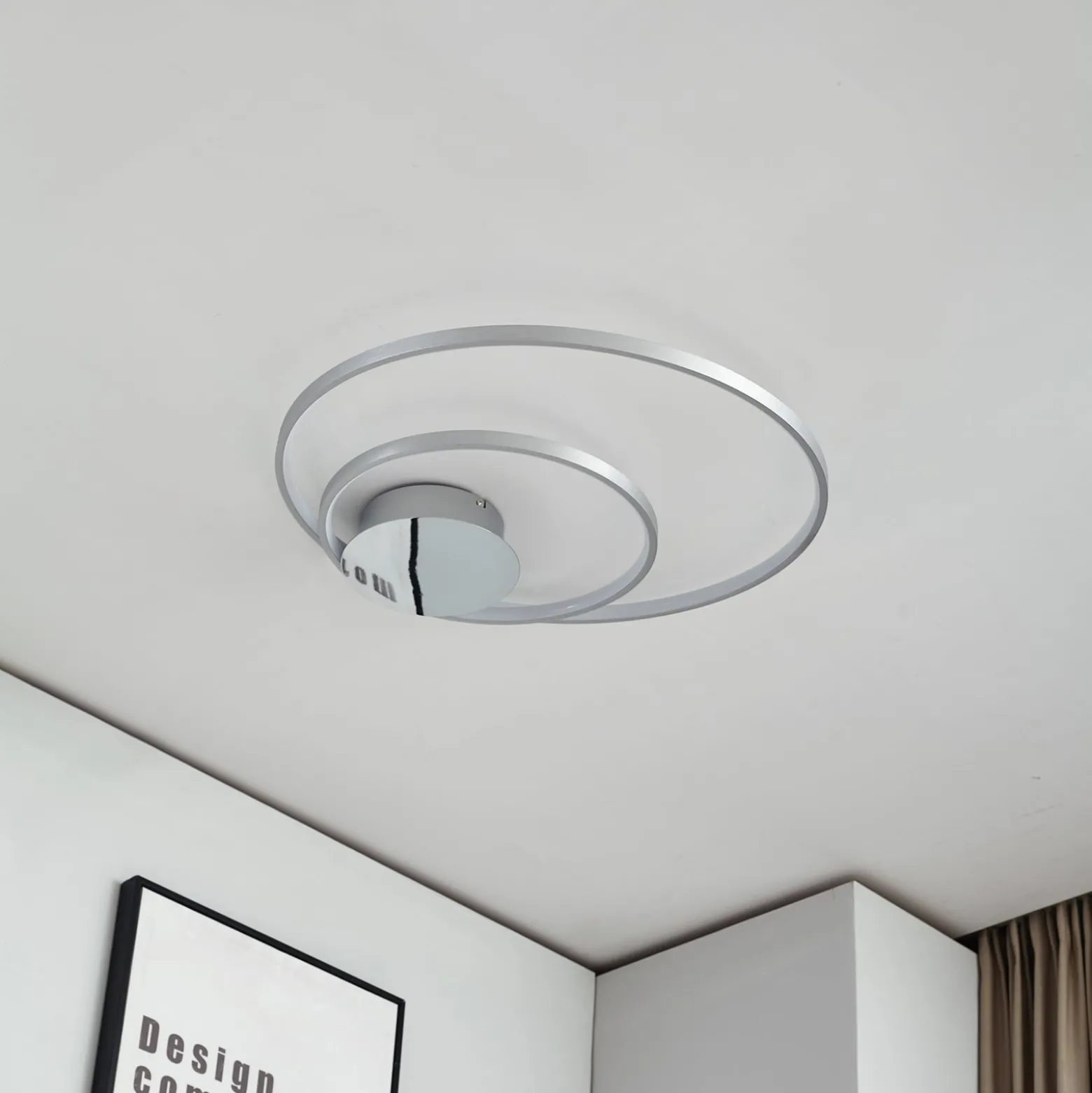 Lindby Nerwin LED-Deckenleuchte, 65 cm, rund, alu/chrom