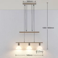 Lindby Pendellampe Delira, 3-flg., nickel, höhenverstellbar