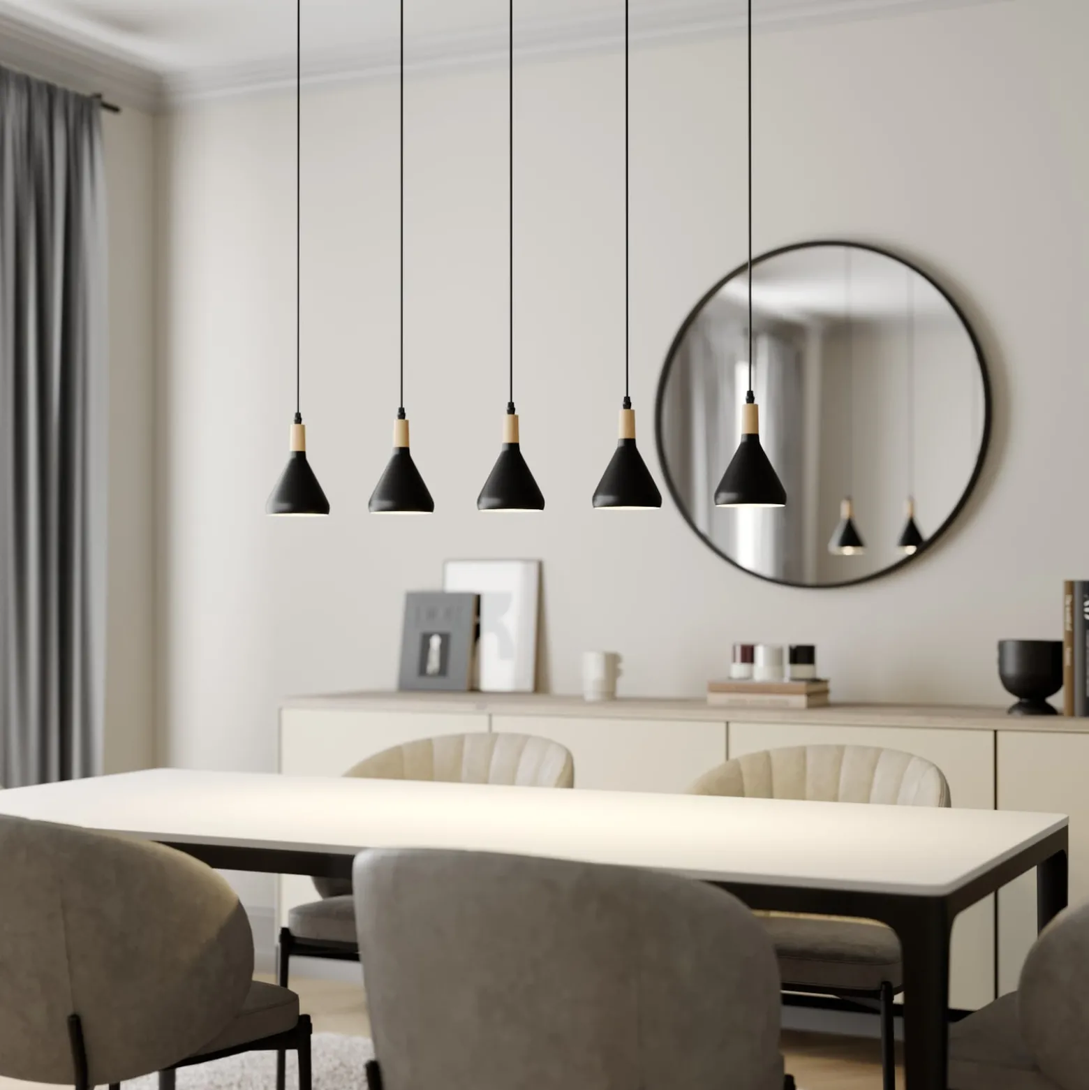 Lindby Pendelleuchte Arina, 100 cm, schwarz, 5-flammig, E14
