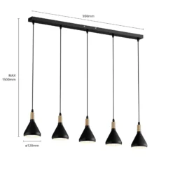 Lindby Pendelleuchte Arina, 100 cm, schwarz, 5-flammig, E14