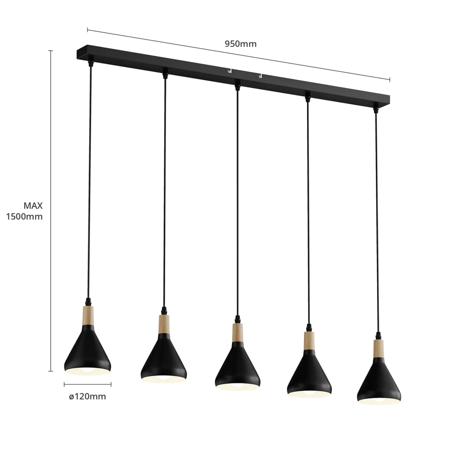 Lindby Pendelleuchte Arina, 100 cm, schwarz, 5-flammig, E14