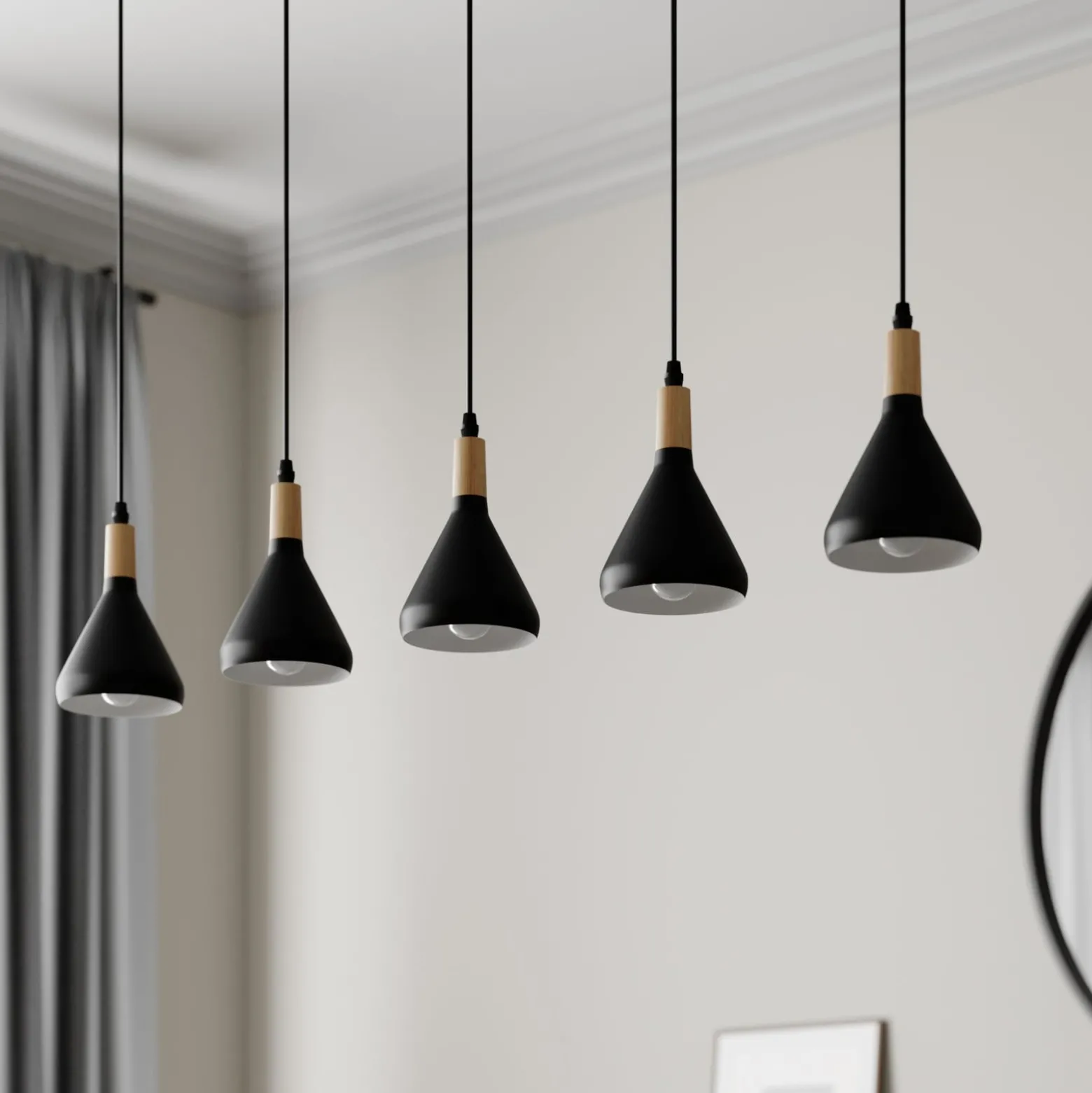 Lindby Pendelleuchte Arina, 100 cm, schwarz, 5-flammig, E14
