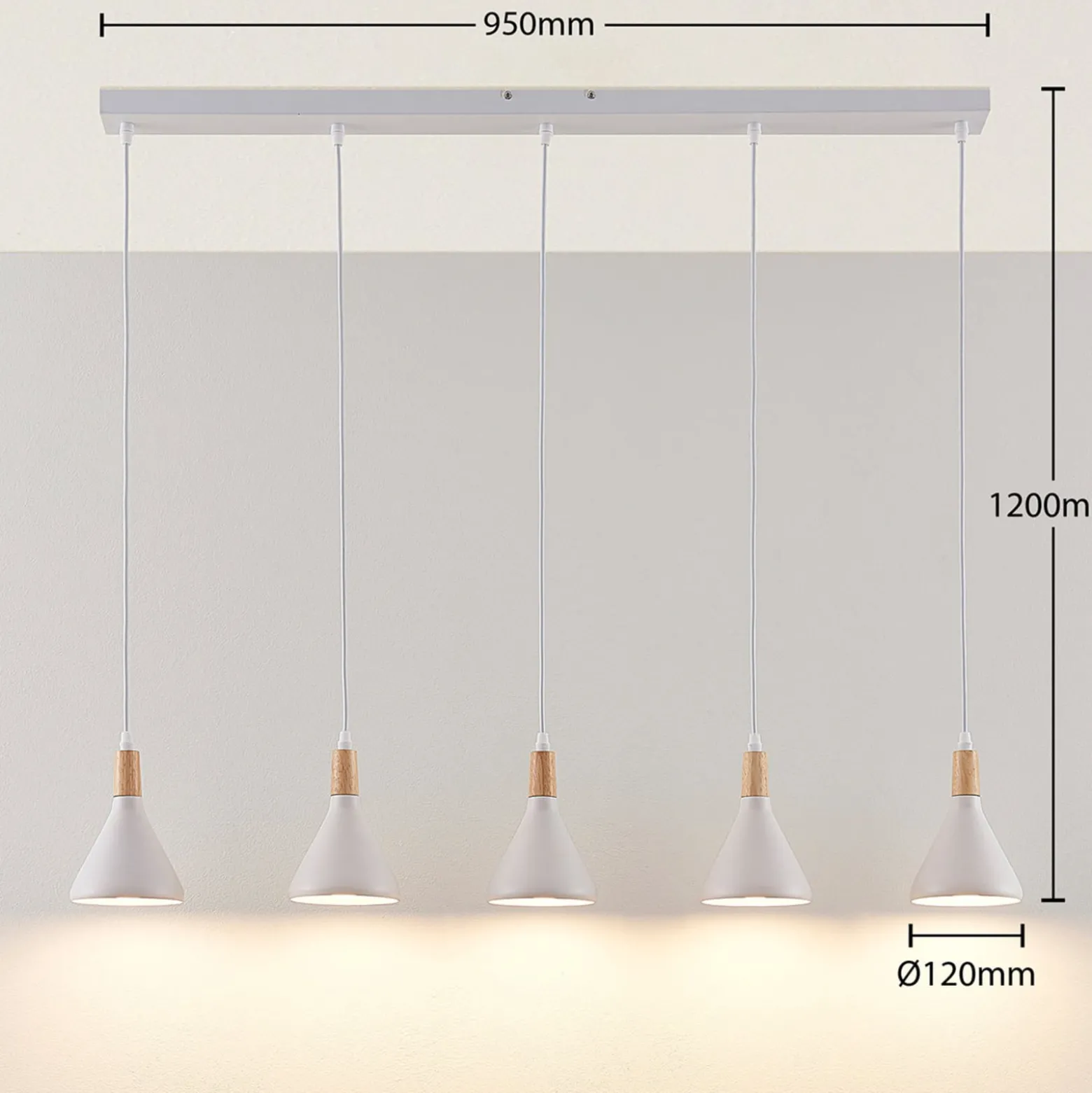 Lindby Pendelleuchte Arina, 100 cm, weiß, 5-flammig, E14