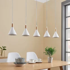 Lindby Pendelleuchte Arina, 100 cm, weiß, 5-flammig, E14