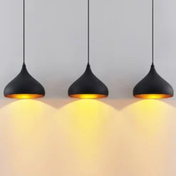 Lindby Pendelleuchte Elamira, schwarz, Metall, 133cm, 3-flg.
