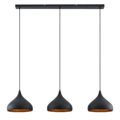 Lindby Pendelleuchte Elamira, schwarz, Metall, 133cm, 3-flg.