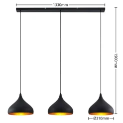 Lindby Pendelleuchte Elamira, schwarz, Metall, 133cm, 3-flg.