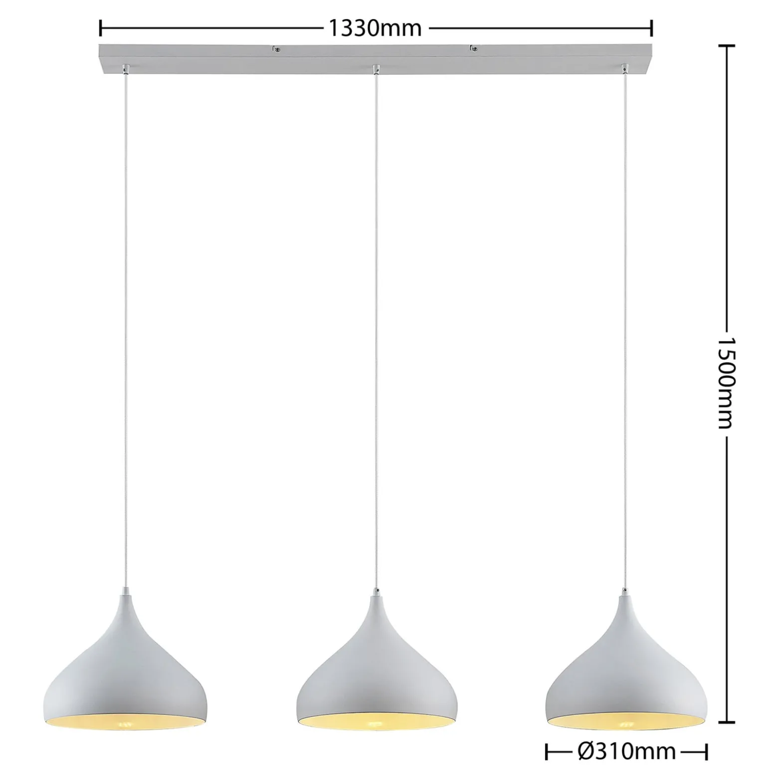 Lindby Pendelleuchte Elamira, weiß, Metall, 133 cm, 3-flg.