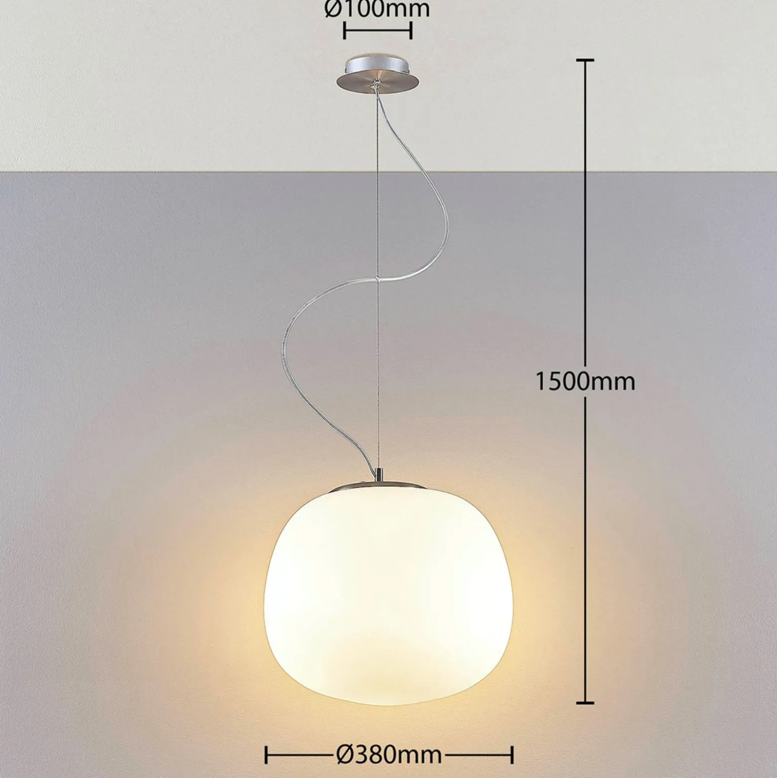 Lindby Pendelleuchte Ginevra, Ø 38 cm, weiß, Glas, E27