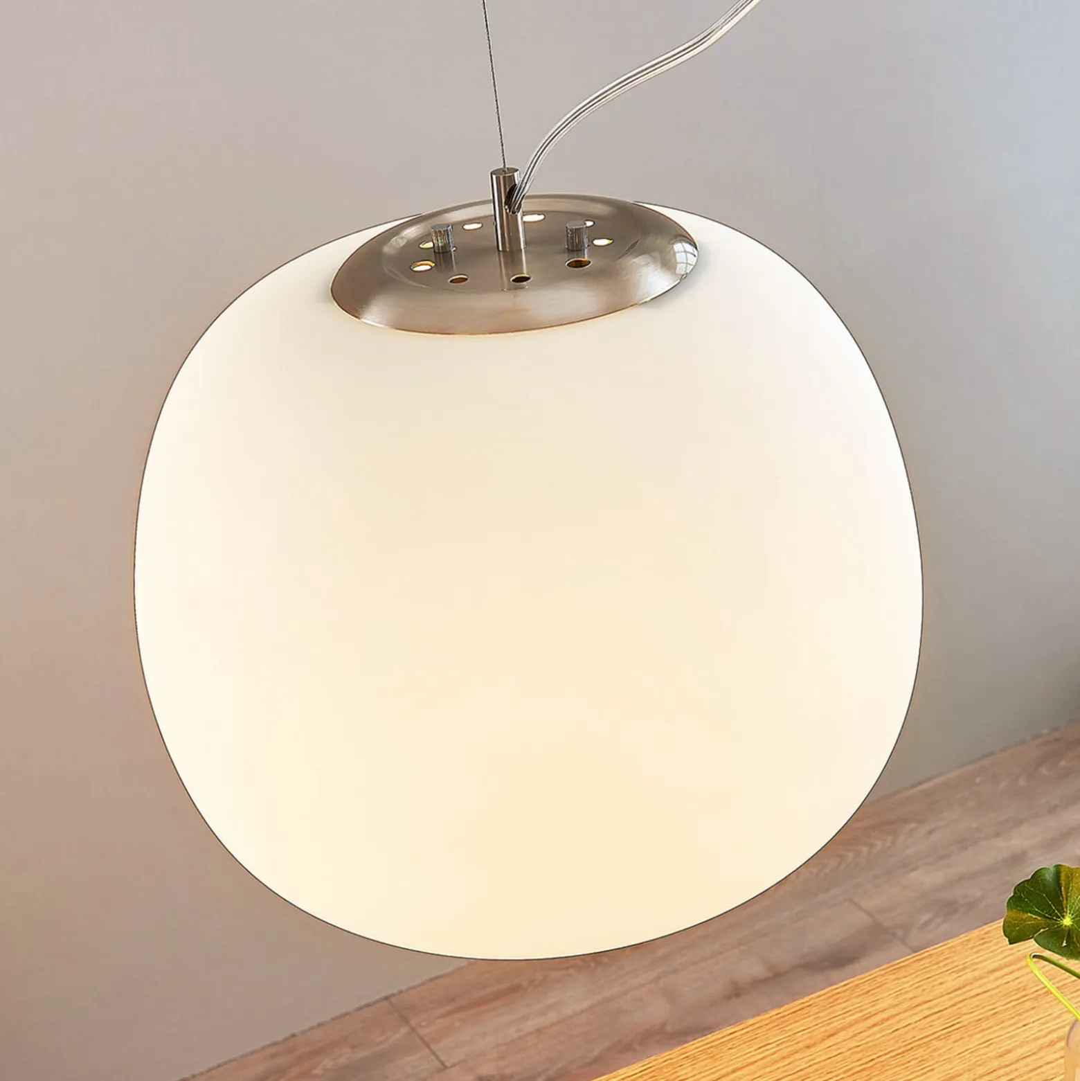 Lindby Pendelleuchte Ginevra, Ø 38 cm, weiß, Glas, E27