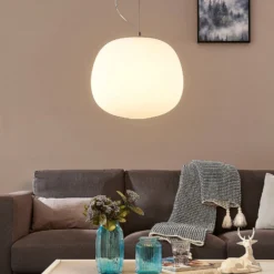 Lindby Pendelleuchte Ginevra, Ø 38 cm, weiß, Glas, E27