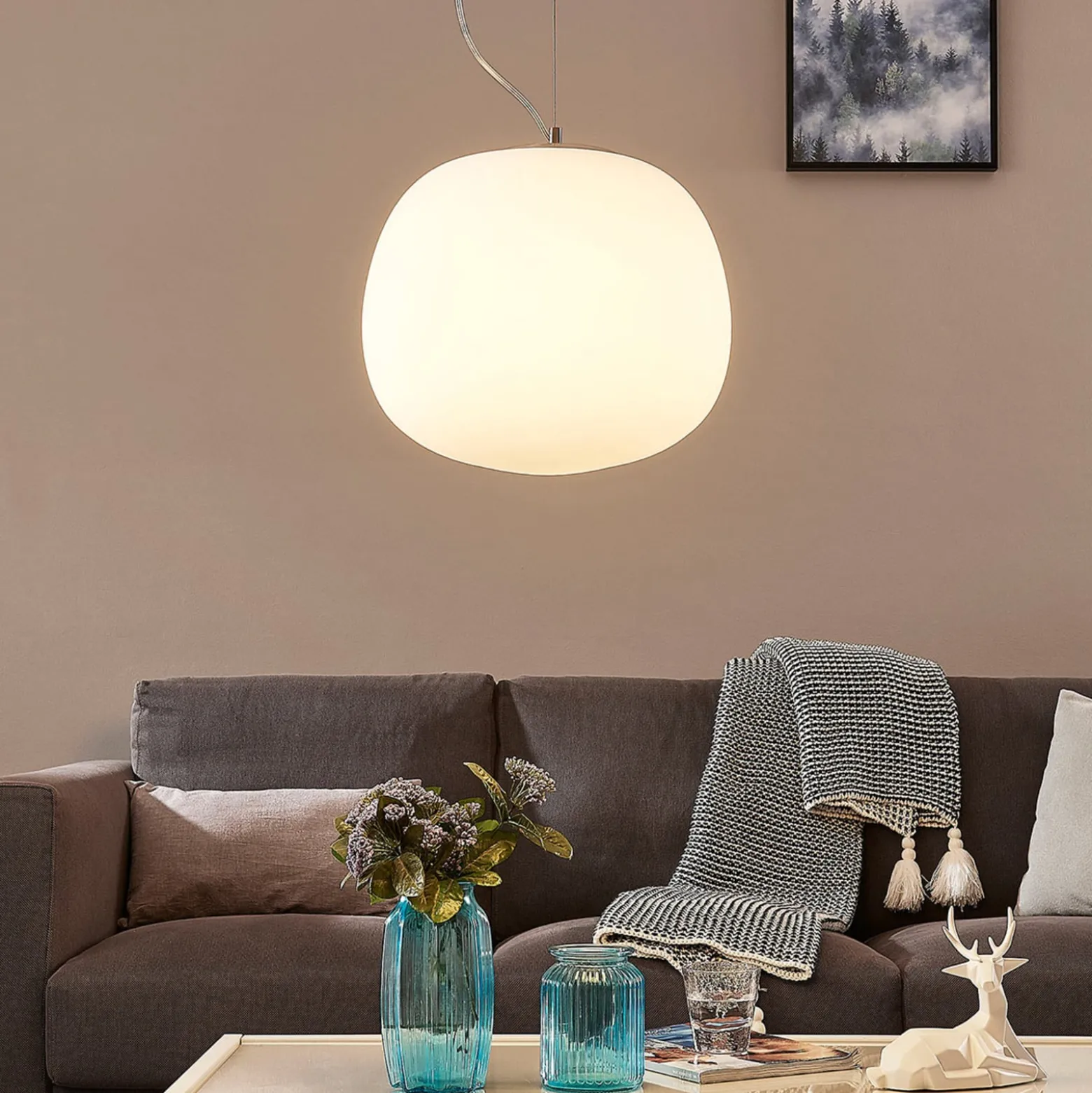 Lindby Pendelleuchte Ginevra, Ø 38 cm, weiß, Glas, E27