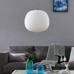 Lindby Pendelleuchte Ginevra, Ø 38 cm, weiß, Glas, E27