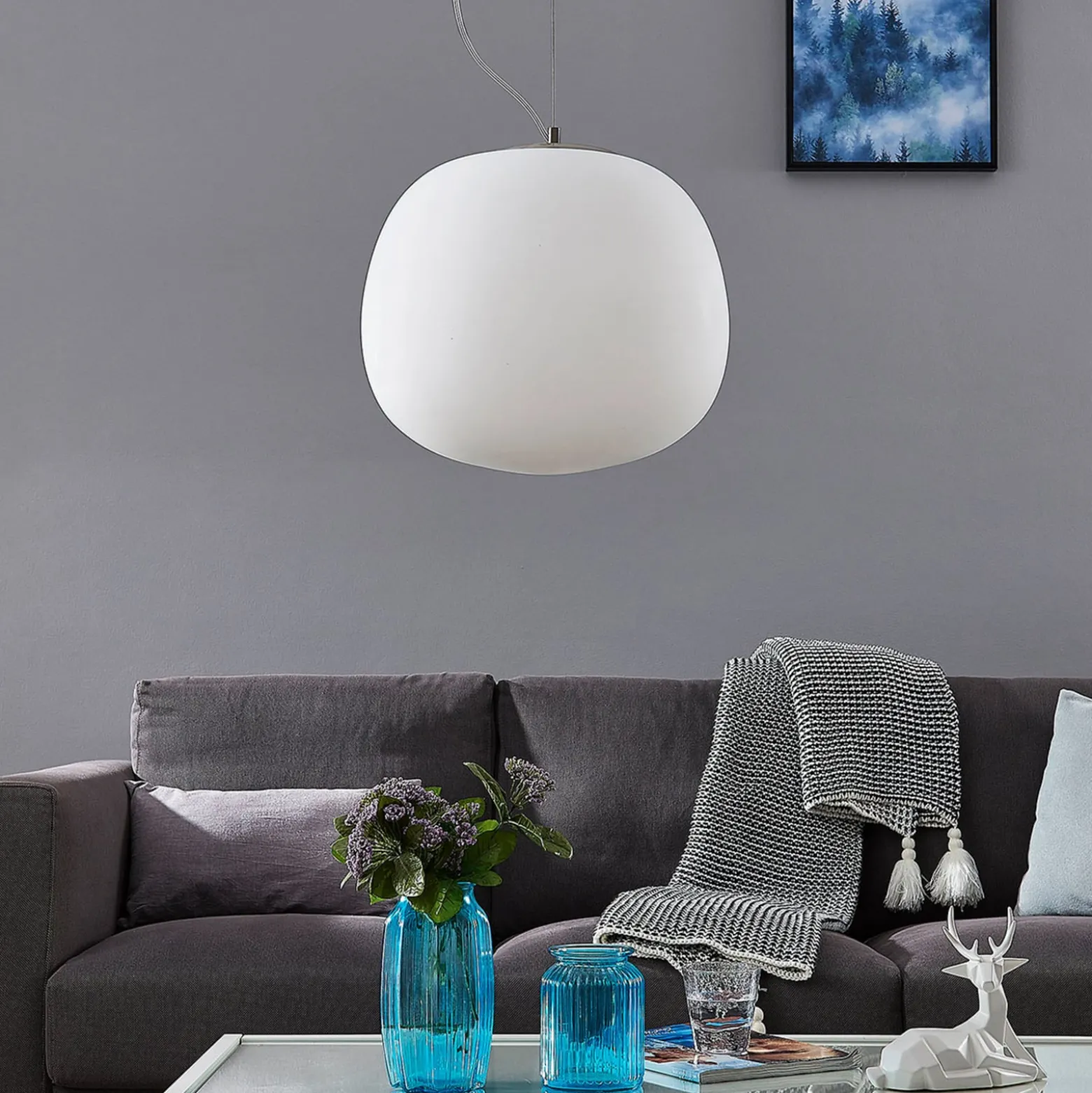 Lindby Pendelleuchte Ginevra, Ø 38 cm, weiß, Glas, E27