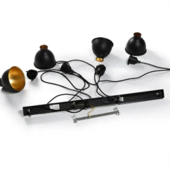 Lindby Pendelleuchte Jasminka, schwarz/gold, Metall, 4-flg.