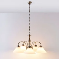 Lindby Pendelleuchte Otis, Ø 68 cm, 5-flg., weiß, Glas, E27