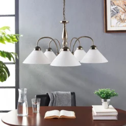 Lindby Pendelleuchte Otis, Ø 68 cm, 5-flg., weiß, Glas, E27