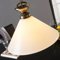 Lindby Pendelleuchte Otis, Ø 30 cm, weiß, Glas, Kegel, E27