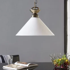 Lindby Pendelleuchte Otis, Ø 30 cm, weiß, Glas, Kegel, E27