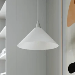 Lindby Pendelleuchte Petra, weiß, Glas, Ø 40 cm, Kegel, E27